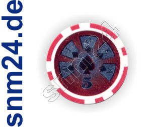 25x Poker-Chip DELUXE Wertaufdruck 5 - Jeton mit Metallkern 14 Gramm NEU